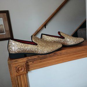 NWOT UUBARIS Men's Glitter Gold  Slip On Loafers 8.5
